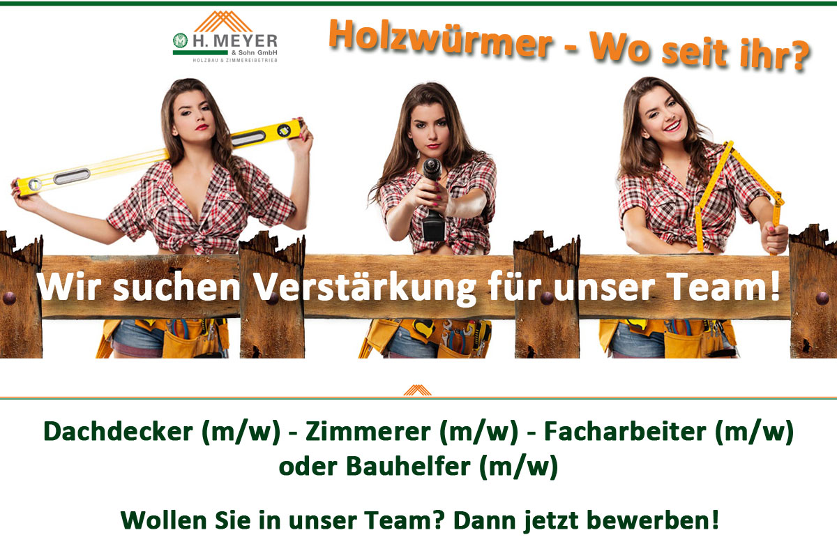 Wir suchen Dachdecker, Zimmerer, Facharbeiter oder Bauhelfer